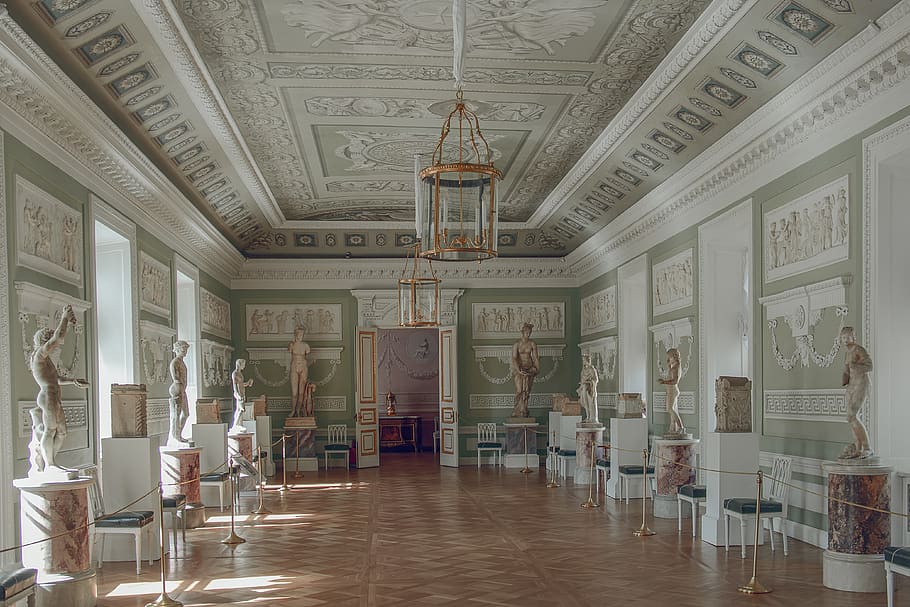 museum, palace, historical, pavlovsk, st petersburg russia, statues, statue, interior, russia, hall