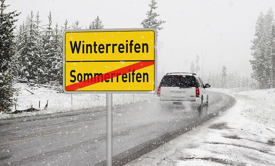 winter tires, summer tires, winter, road, auto, street sign, traffic, security, vehicle, note