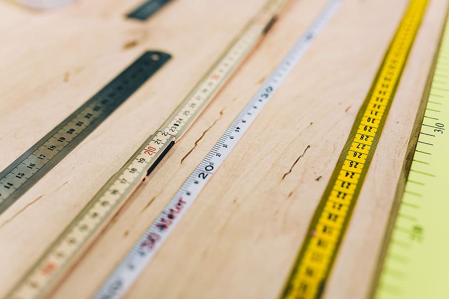 réguas, de madeira, mesa, Close-ups, mesa de madeira, régua, medida, ferramenta, matemática, números