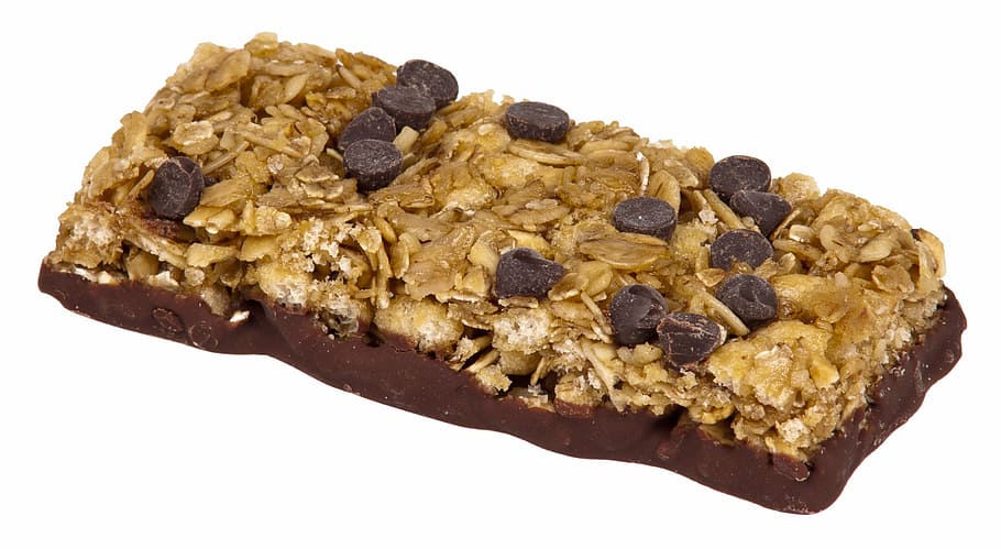 chocolate with toppings, food, eat, diet, chewy, granola, bar, white background, cut out, food and drink
