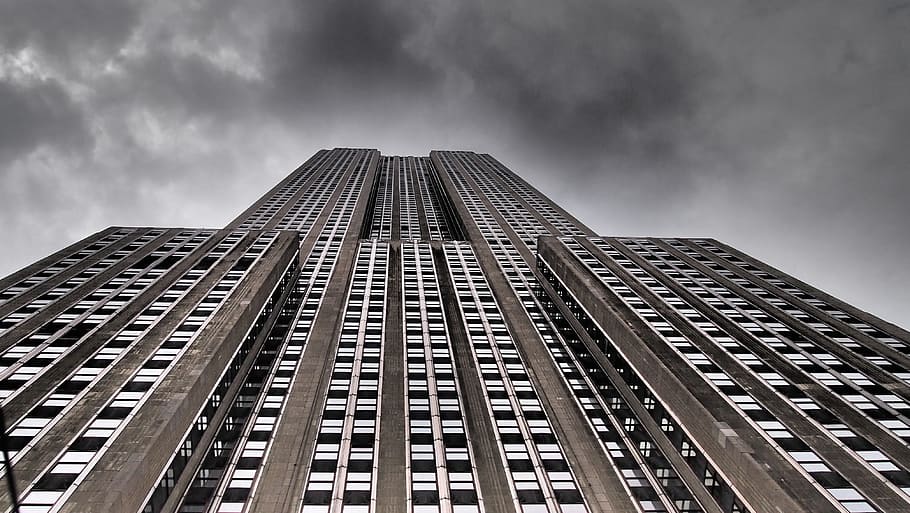 bajo, fotografía de ángulo, rascacielos, edificio, horizonte, nueva york, edificio empire state, arquitectura, estructura construida, exterior del edificio