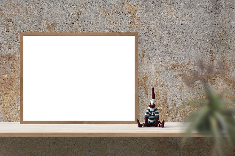 white, board, brown, frame, mockup, wall, poster, mock, template, interior