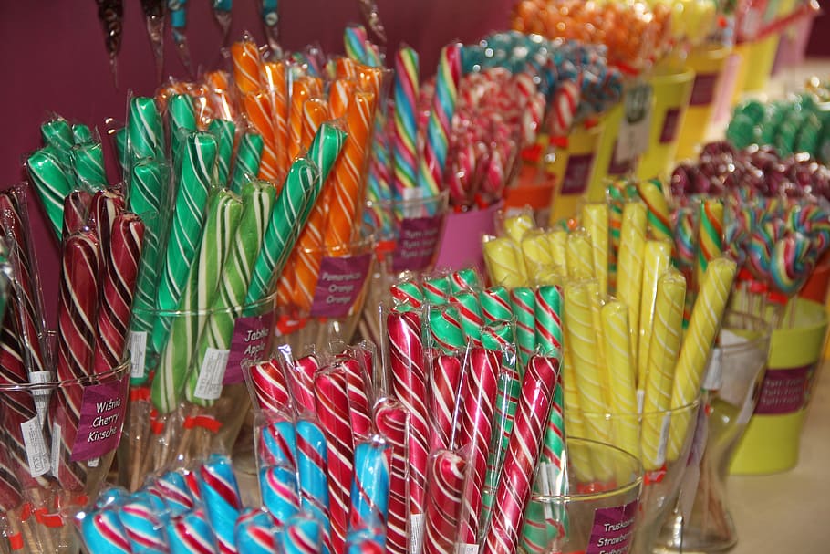 Sweet, Sweetness, Candy Cane, Cane, Sugar, sugar, retail, for sale, abundance, multi colored, food and drink