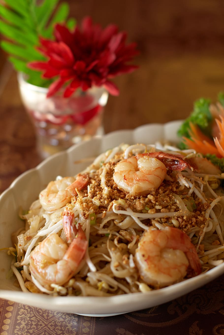 noodles, asian, cooking, dish, food, shrimp, oriental, plate, bowl, meal