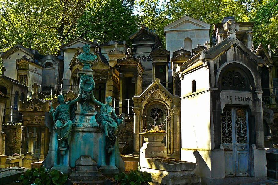 París, cementerio, tumba, lugar de descanso, tumbas, escultura de piedra, père lachaise, cruz, cripta, última calma