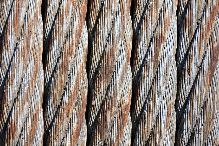 close-up photography, brown, gray, rusty, cables, steel cables, wire mesh, woven, wire, technology