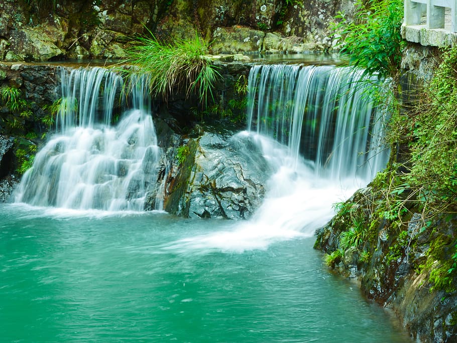 waterfalls, forest, falls, zhai liao creek falls, running water, brooks, waterfall, water, motion, long exposure