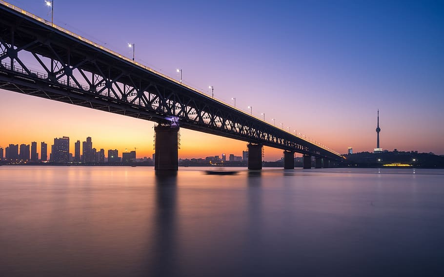 jembatan beton, jembatan sungai wuhan yangtze, sungai, hubei, wuhan, jembatan sungai yangtze, wuchang, hanyang, arsitektur, struktur yang dibangun