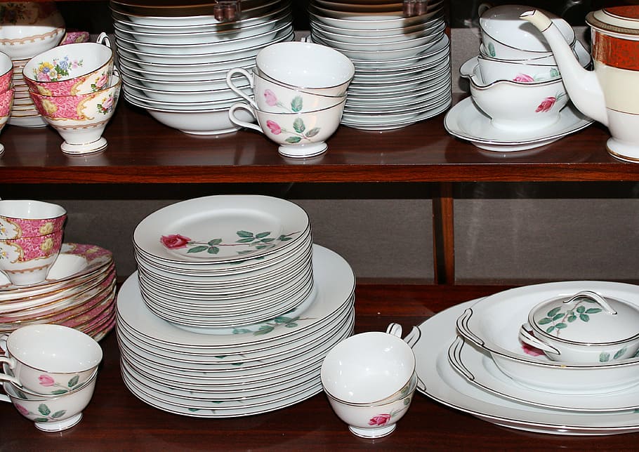 dinnerware, china, porcelain, plates, saucers, cups, storage, table, plate, ceramics