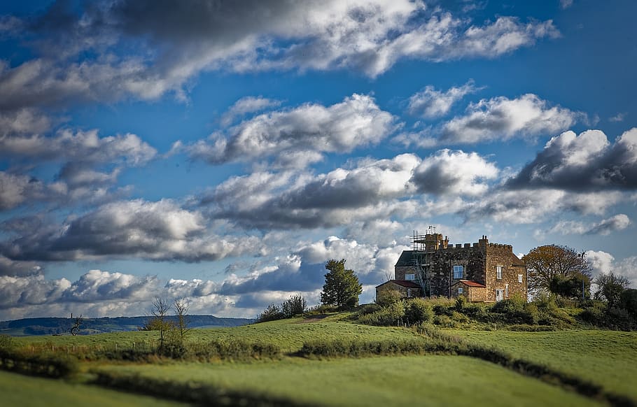 castle, farm, nature, rural, landscape, farmhouse, outside, summer, cloud - sky, architecture