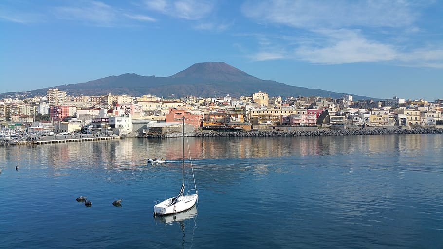 Nápoles, aguas, mar, panorámica, Vesubio, Porto, arquitectura, estructura construida, agua, exterior del edificio
