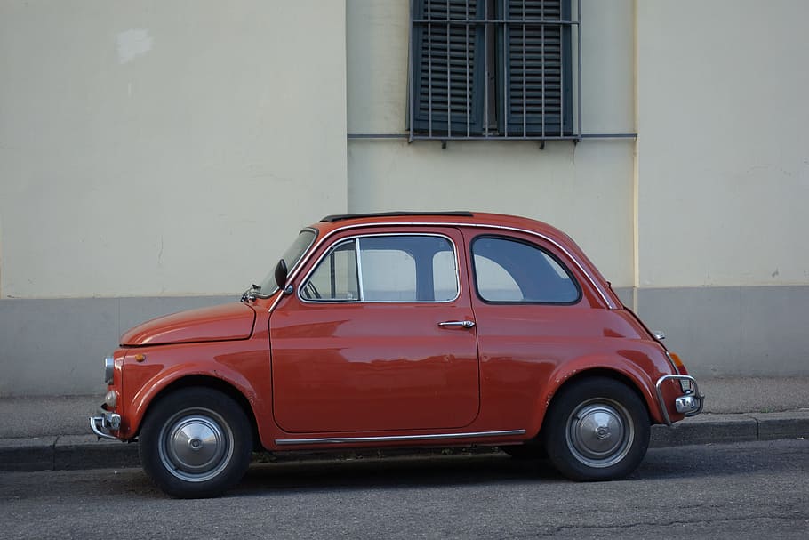 brown, 500, 3-door, hatchback, park, building, Italy, Fiat, Car, City