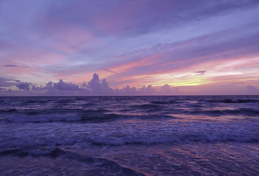purple, pink, easter-colors, sea, ocean, gulf, twilight, sunset, pastel, nature