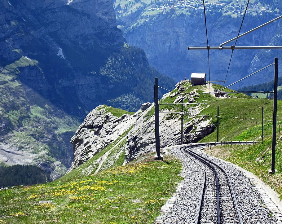 paisaje, colinas de montaña, suiza, ferrocarril jungfrau, descenso, lado oeste de eiger, garganta, región jungfrau, jungfraujoch, kleine scheidegg