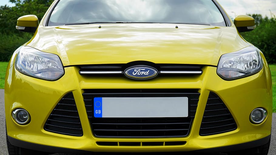 yellow, ford focus, without, licensed, plate, car, ford, automobile, transportation, vehicle