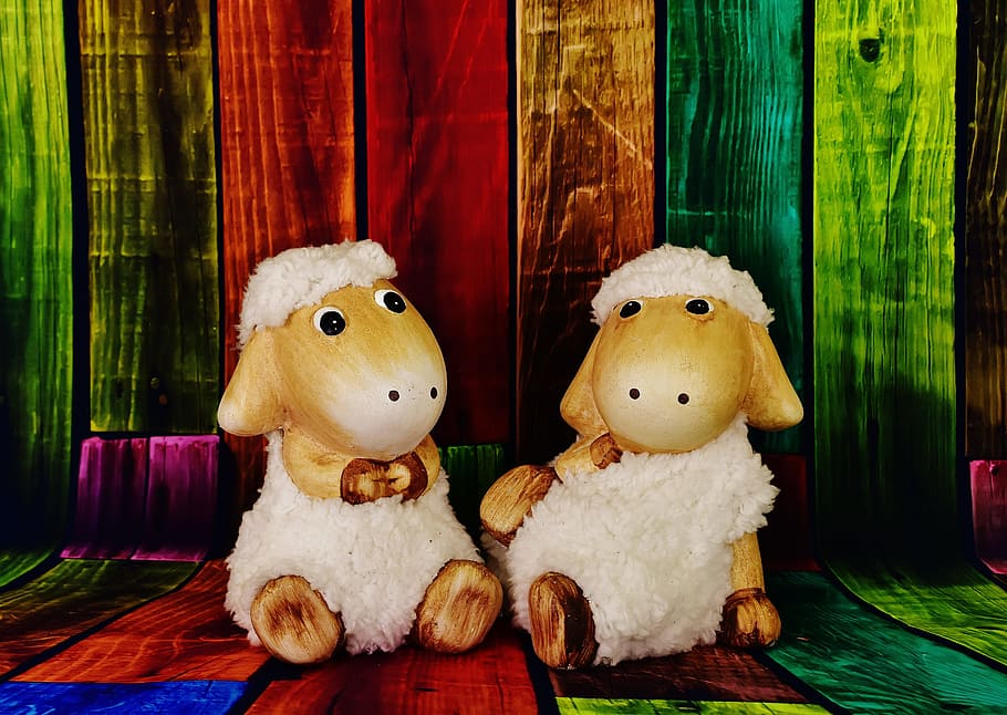 Figures, Sheep, Cute, Background, funny, kunterbunt, indoors, close-up, doll, anthropomorphic face