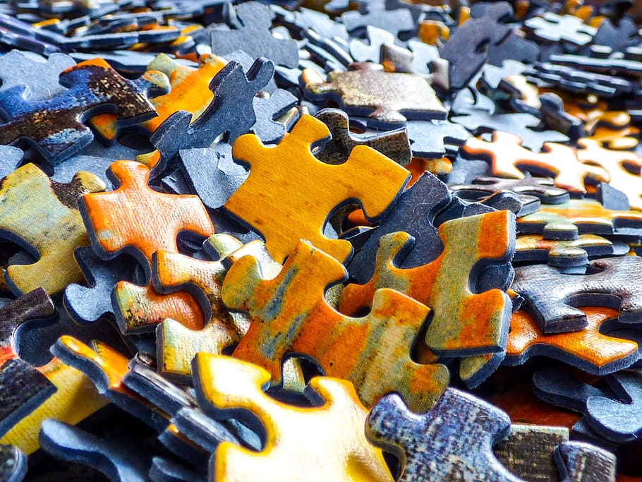 jigsaw puzzle piece lot, game, puzzle, entertainment, logic, child, large group of objects, full frame, backgrounds, close-up