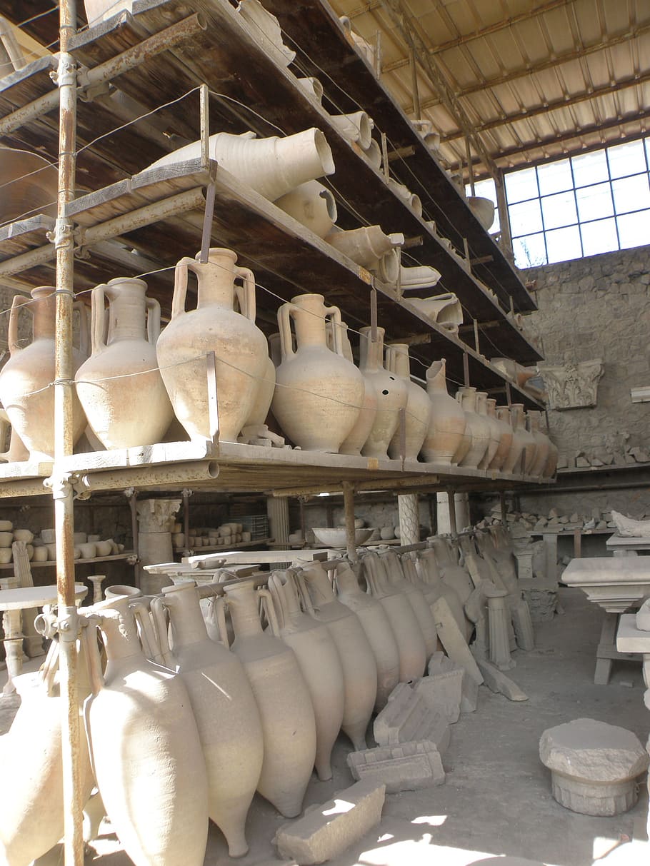 pompeii, italy, history, archeology, findings, antiquity, large group of objects, indoors, day, abundance