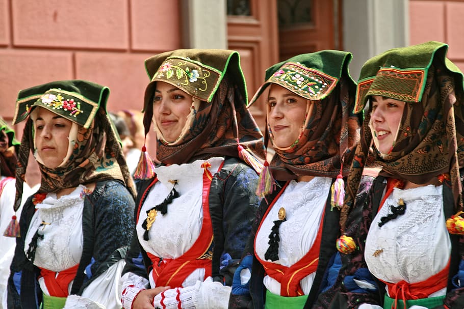 Italy, Sardinia, Cagliari, Folklore, people, celebration, girls, adult, outdoors, child