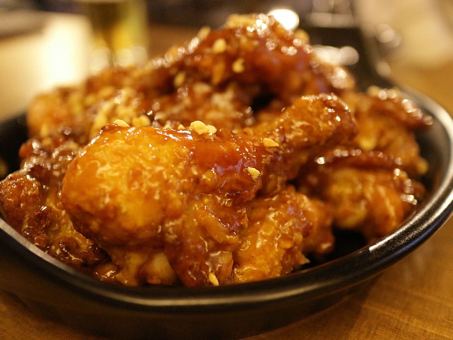 fried, chicken, sauce, Food, Spicy Chicken, chicken dishes, soft Focus, no People, selective Focus, indoors