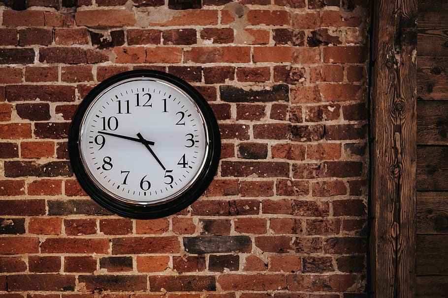 wall clock, brick, clock, loft, time, Fancy, interior, red, wall, wall - building feature