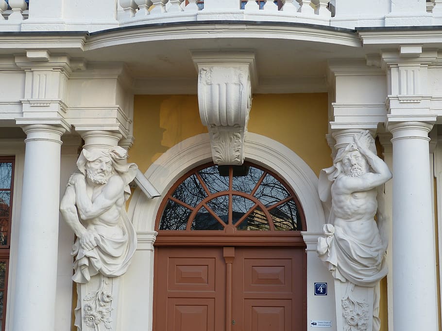 magdeburg, saxony-anhalt, facade, sculpture, atlas, architecture, figure, door, input, portal