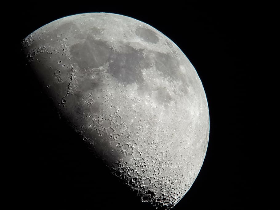 foto da lua, meia-lua, lua, crateras da lua, noite, astronomia, lua superfície, espaço, superfície da lua, céu