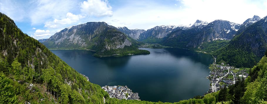 austria, hallstatt, lake, mountain, scenics - nature, water, beauty in nature, sky, nature, environment