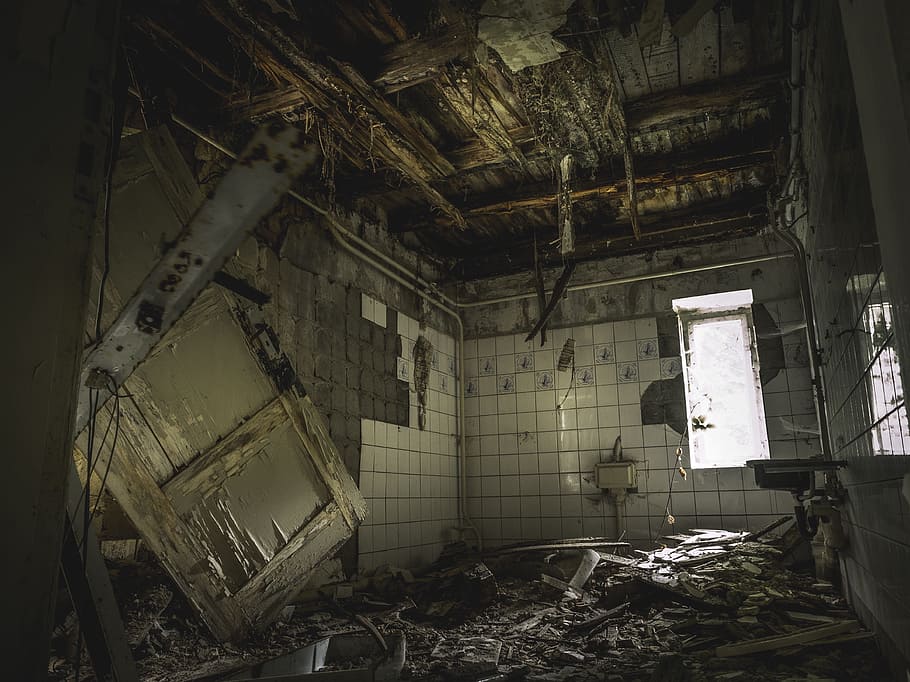 wrecked, bathroom, lost place, horror, abandoned building, leave, run down, ailing, mystical, pforphoto