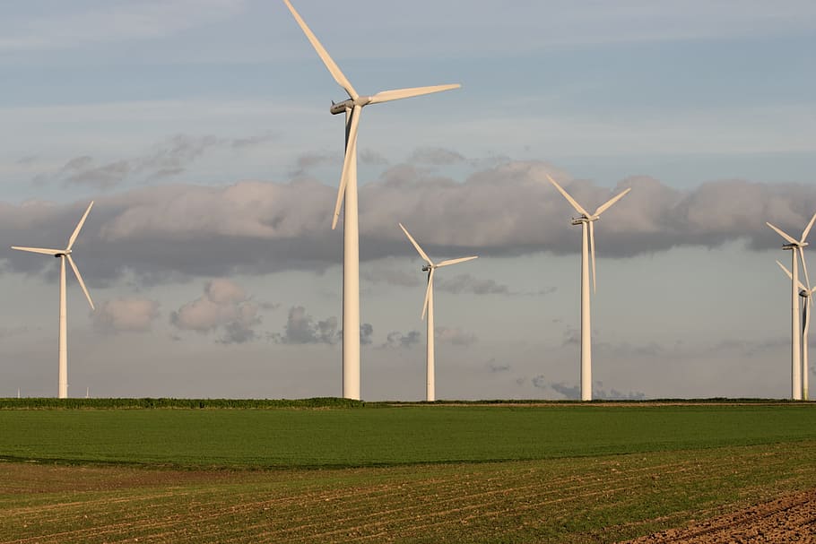 Field, Wind Energy, Sky, windräder, energy revolution, energy, landscape, power generation, wind power, wind turbine