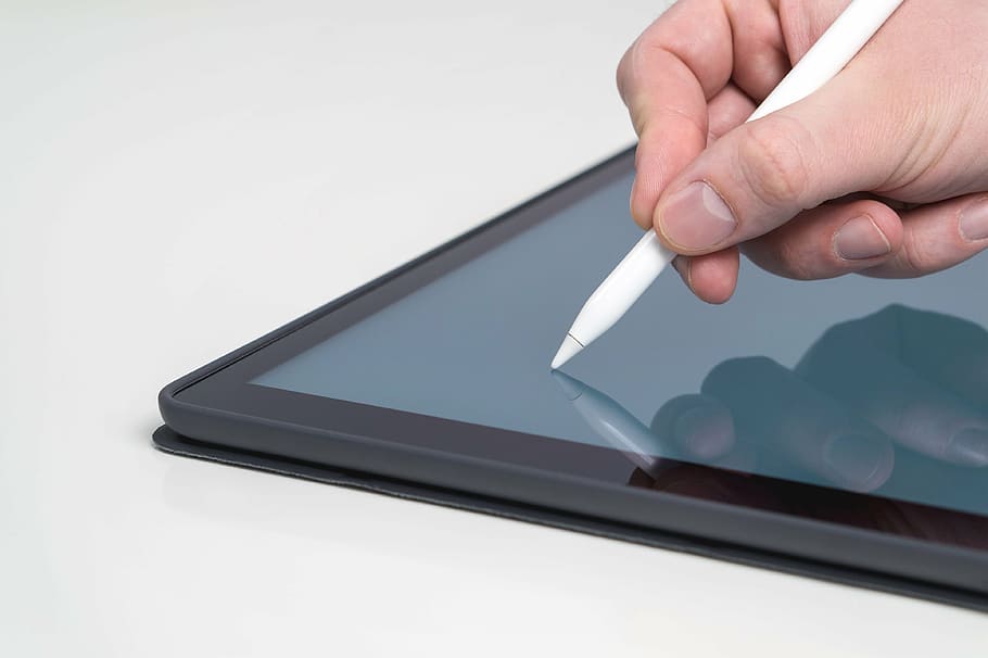 person, holding, white, stylus, tablet, close up, banner, pencil, pen, electronic