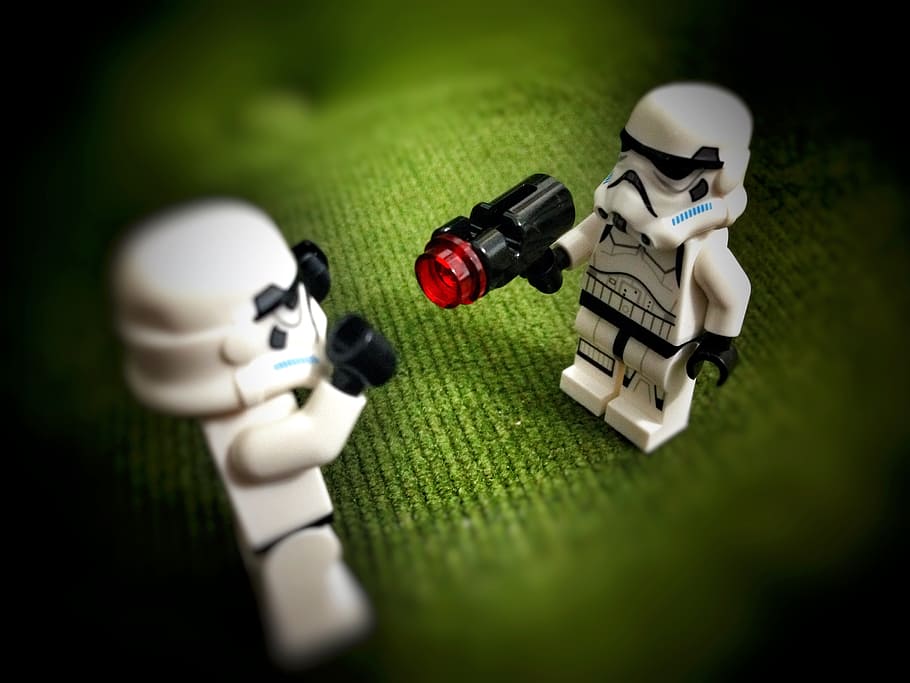 two stormtrooper toys, star wars, stormtroopers, toys, dolls, game, laser, selective focus, representation, toy