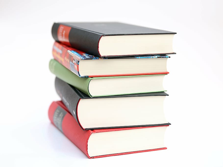 five, pile, books, white, background, education, school, literature, know, reading