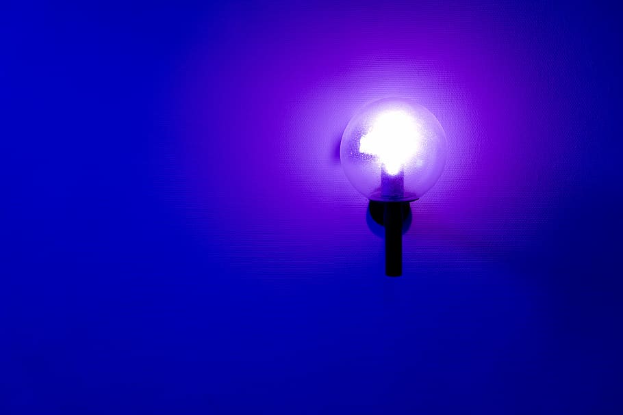 preto, claro, iluminado, lâmpada de parede, lâmpada, azul, luz azul, luz, iluminação, luz de neon