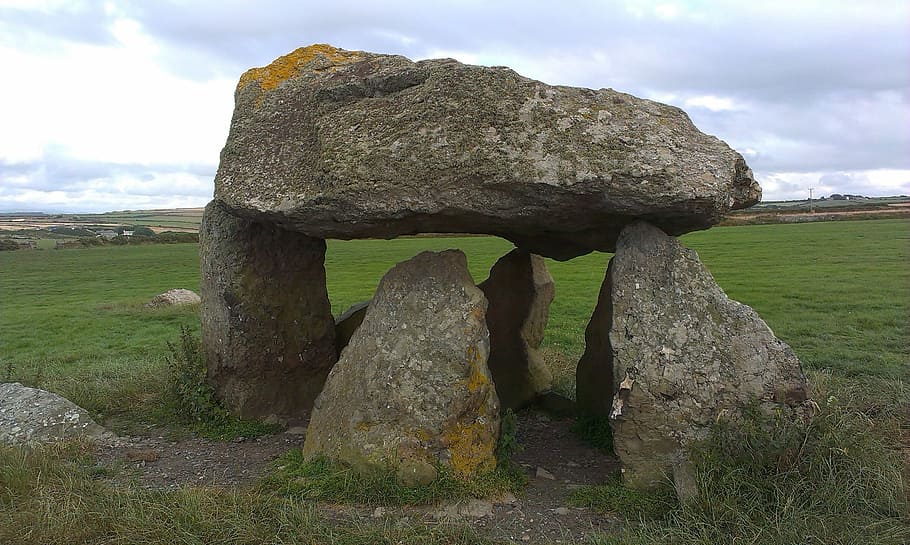 Inglaterra, Dolmen, Carreg, Samson, Megalitos, dolmen carreg samson, celtas, nube - cielo, roca - objeto, hierba