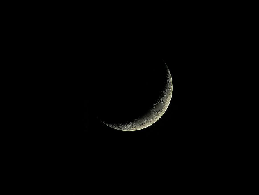 crescent moon, crater, dark, hd wallpaper, luna, moon, space, astronomy, night, majestic