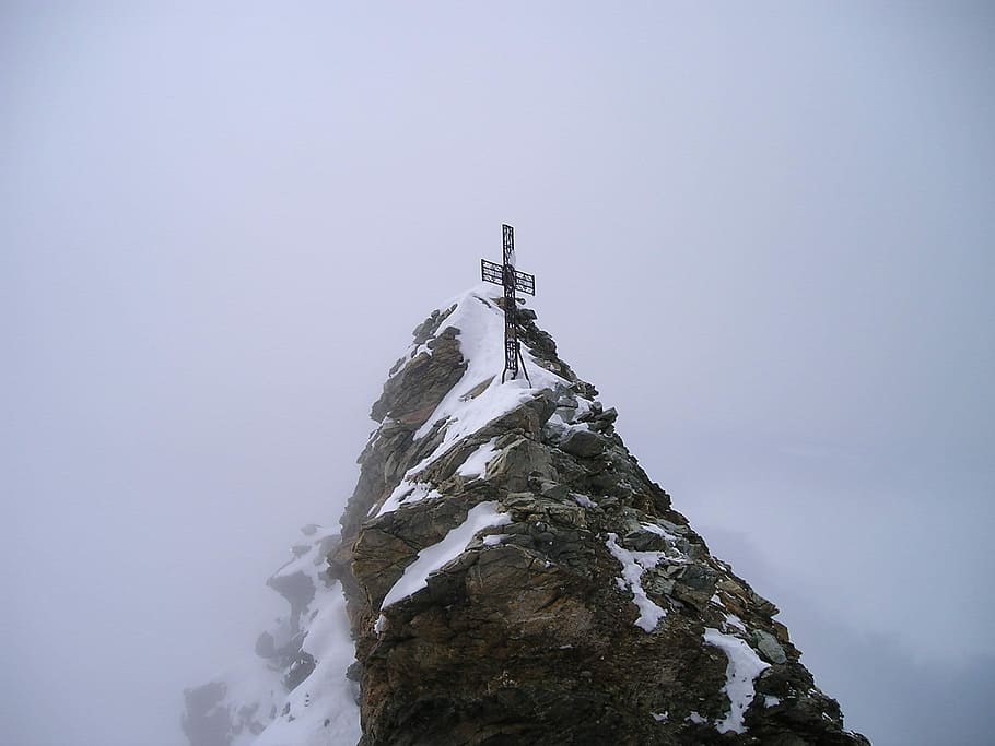 foto, marrón, metal, cruz, acantilado, nieve, Matterhorn, Summit Cross, cumbre, zermatt