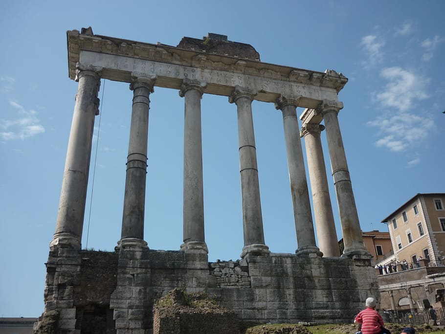 Roman Forum, Columns, Rome, history, architectural column, travel destinations, ancient, sky, old ruin, architecture