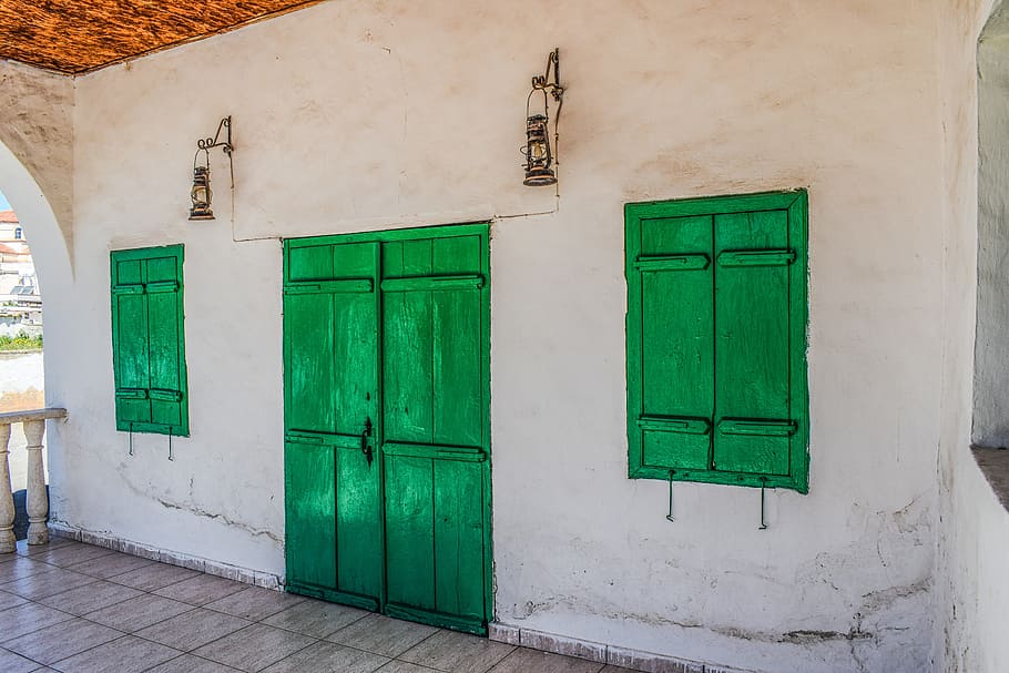 Village, House, Architecture, traditional, door, window, lamp, entrance, wooden, green