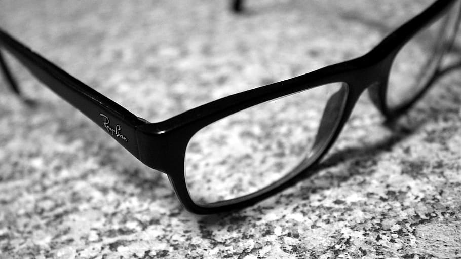 Glasses, Close, Black And White, Ray Ban, sunglasses, eyeglasses, eyewear, eyesight, focus on foreground, close-up