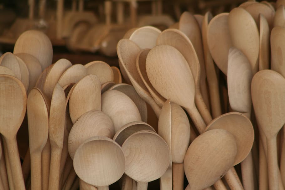spoon, wooded, rustic, poland, krakow, cracow, large group of objects, abundance, wood - material, close-up