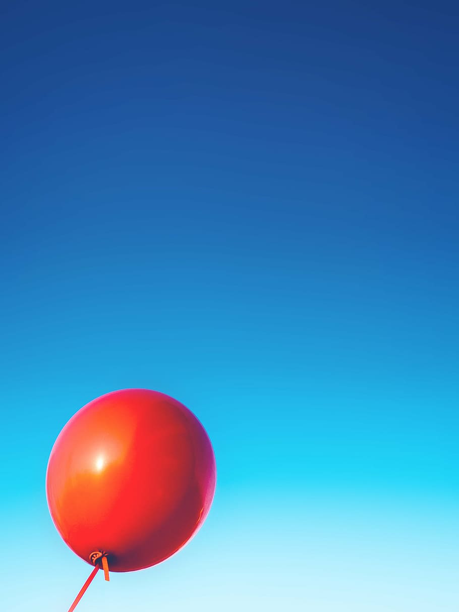 red, balloon, clear, blue, sky, objects, helium, helium balloon, mid-air, flying