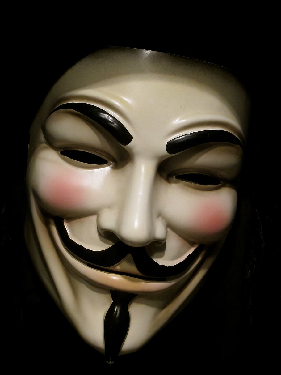 Nosotros, legión, máscara de Guy Fawkes, representación humana, primer plano, disfraz, representación, máscara, en interiores, sin personas
