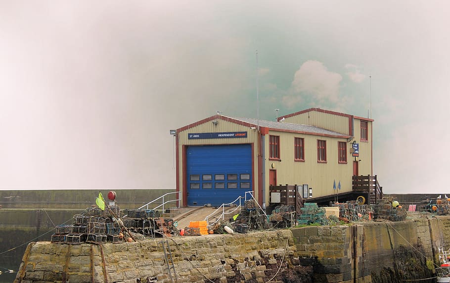 lifeboat station, st abbs, shed, boat house, help, emergency, aid, assist, life saving, harbour
