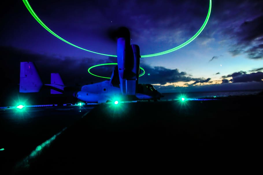 night, evening, light, lights, long exposure, mv-22, osprey, helicopter, aircraft, sky