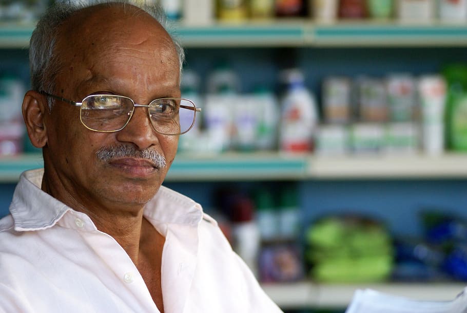 indian, man, pharmacy, face, portrait, business, people, person, eyeglasses, glasses