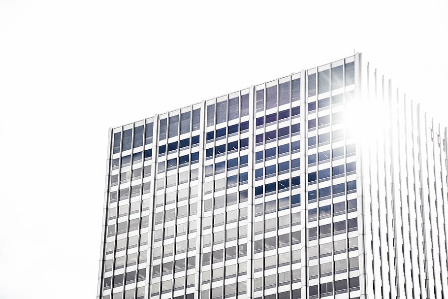 foto de ángulo bajo, blanco, edificio, hormigón, arquitectura, infraestructura, rascacielos, cielo, luz solar, exterior del edificio