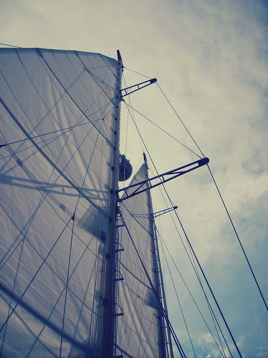 veleiro, sals, mastro, barco, céu, nuvem - céu, poste, embarcação náutica, transporte, vista de baixo ângulo