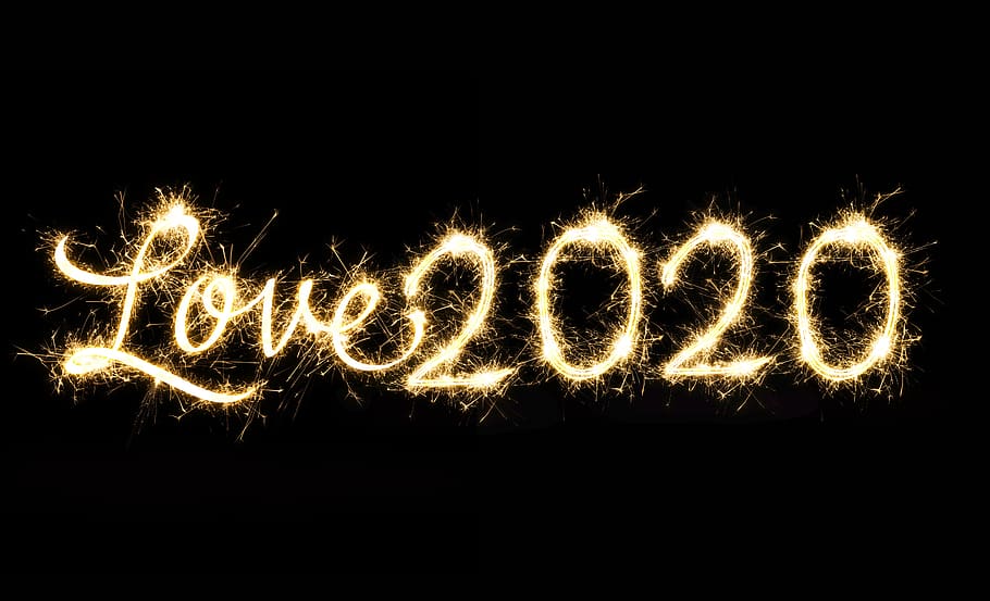 feliz, novo, ano, 2020, iluminado, noite, brilhante, texto, fogo de artifício, movimento