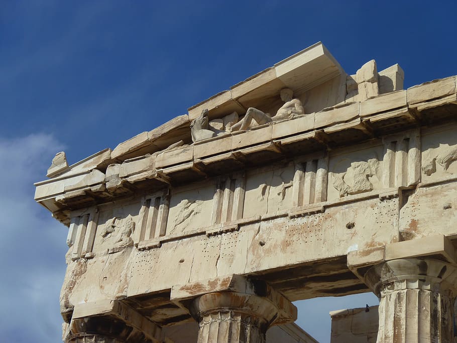 architecture, travel, ancient, acropolis, parthenon, athens, greece, low angle view, built structure, sky